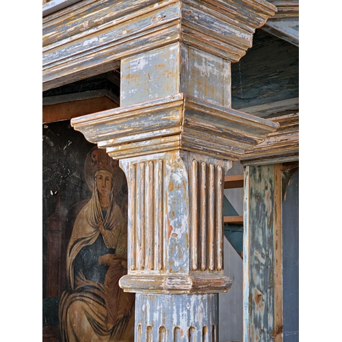 1260 - Pair of exceptional Italian Renaissance Neo Classical style pine porticos with distressed original p... 