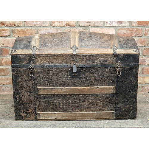 1315 - 19th century lathe-bound domed trunk with interesting strap work and snakeskin finish, 60cm high x 9... 