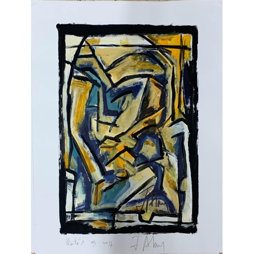 561 - Original abstract oil on paper artworks, all titled and signed, largest 75cm x 55cm, unframed (8)