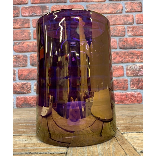 2078 - Large Skogsberg & Smart Swedish Bohemia glass hurricane lamp with hand painted metallic finish, H 27... 