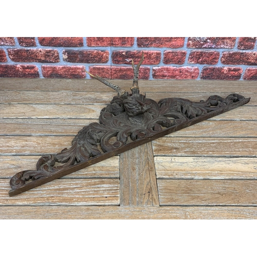 2202 - Hand carved gothic oak 19th century 'Black Forest' style, French pediment, probably from a period si... 