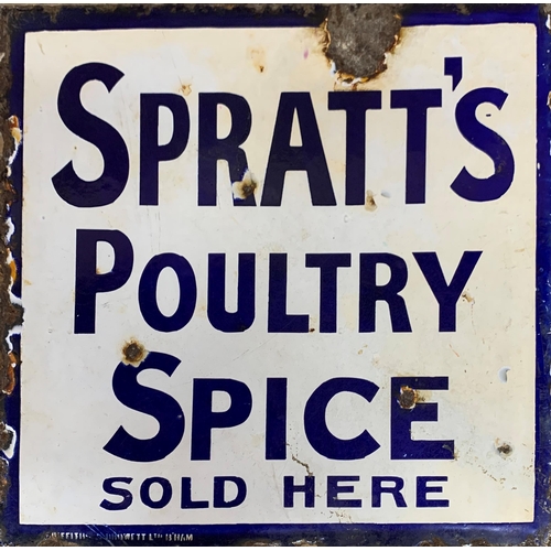 2515 - Two vintage advertising enamel tin signs, Thorleys Food, W31cm, H21cm and a double sided Spratts sig... 