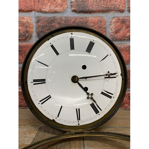 267 - A late 19th century antique cased station wall clock, with brass movement, indistinguishable makers ... 