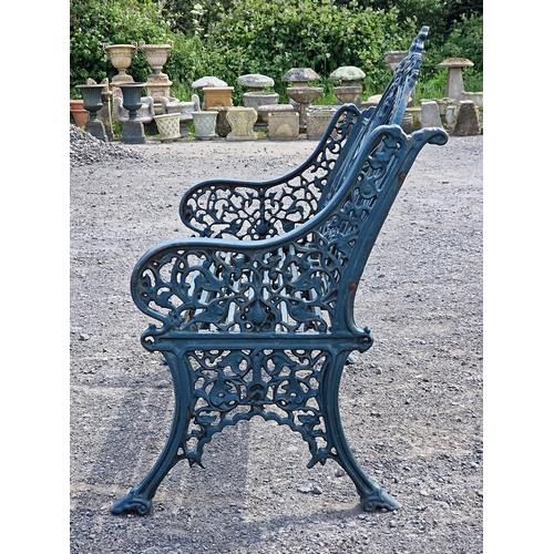 1272 - Good quality Victorian style painted cast iron peacock pattern garden bench in the manner of Pierce ... 