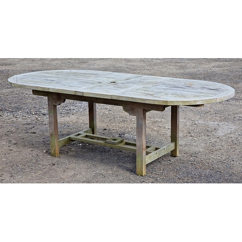 1273 - Good quality teak extending garden table, H 76cm x W 180cm x D 110cm (W 240cm extended), together wi... 