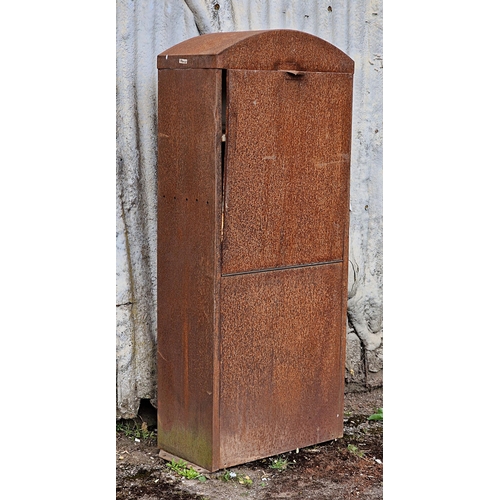 1276 - Vintage industrial metal pigeon hole cabinet together with a metal cabinet of arched form with hinge... 