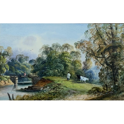 568 - Late 18th century English school - watercolour painting depicting rural scene with Shepard leading c... 