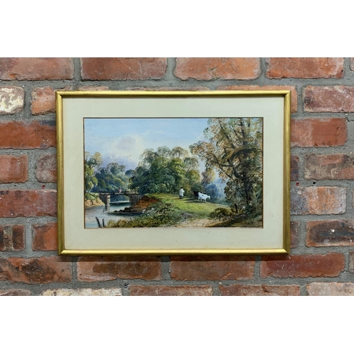 568 - Late 18th century English school - watercolour painting depicting rural scene with Shepard leading c... 