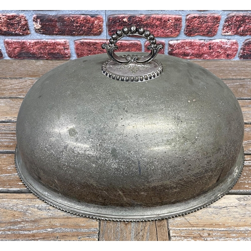 187 - 19th Century silver plated oval meat food cover, dining cloche, W52cm x W39cm