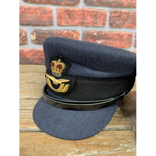 2468 - Two Royal Air Force female officers hats with badge, Size 55cm & 56cm, along with an RAF Stable belt... 