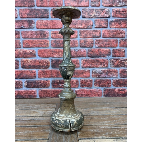 2387 - 18th century silver gilt wood altar pricket candlestick, H 54cm