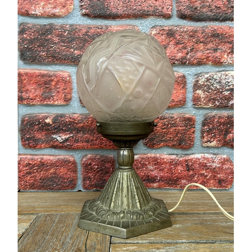 2363 - Petitot & Muller Freres French Art Deco globe lamp with original frosted glass shade, 32cm