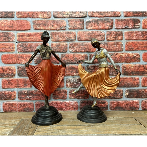 2215 - Pair of Art Deco bronzes depicting dancing flappers in the style of Demetre Chiparus, H 53cm (2)