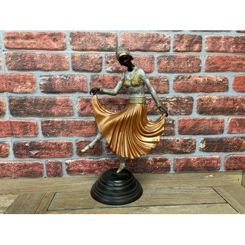 2215 - Pair of Art Deco bronzes depicting dancing flappers in the style of Demetre Chiparus, H 53cm (2)