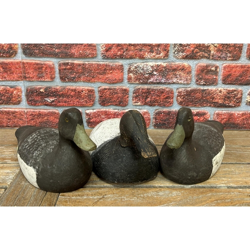 290 - Folk Art - Pair of antique primitive hand carved wooden Green Bill decoy ducks with additional Canva... 