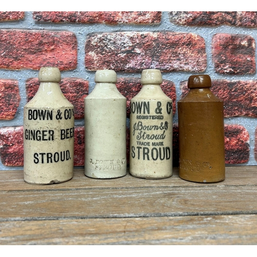 2492 - Collection of 'Bown & Co' Lansdown Stroud ginger beer bottles, to include unusual creamware incised ... 