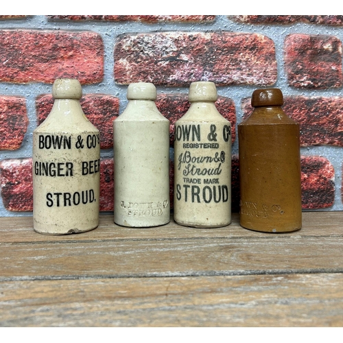 2492 - Collection of 'Bown & Co' Lansdown Stroud ginger beer bottles, to include unusual creamware incised ... 