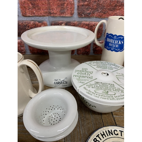 2291 - Kitchenalia - quantity of creamware ceramic kitchenalia to include Worthington Brewery plate and ear... 