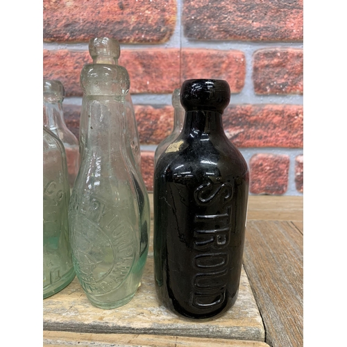 2496 - Collection of early Stroud related glass mineral bottles to include several patent examples, largest... 