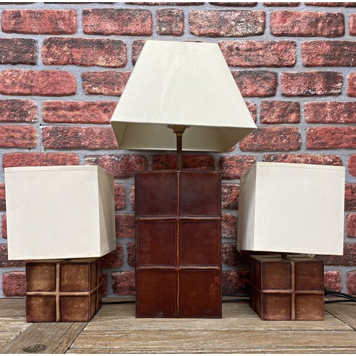 2398 - Set of 3 David Hunt Bespoke Leather Effect Table Lamps, largest lamp H61cm, Smaller lamps H35cm (3)