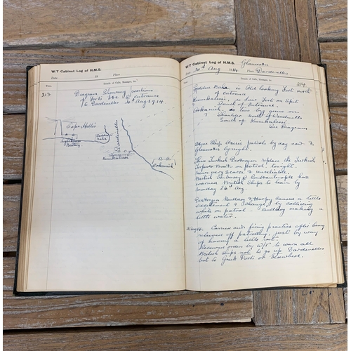 2453 - WWI HMS Gloucester log books with hand written notes, newspaper cuttings and original photographs, n... 