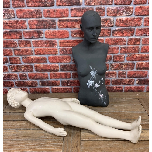 2304 - Vintage child's mannequin with additional female torso example having unusual hand painted floral fi... 