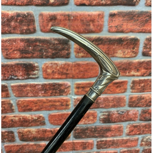 359 - Good quality Edwardian silver topped cane, with embossed Art Nouveau handle, 90cm long