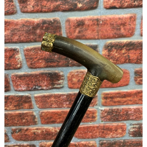 360 - Good quality Henry Howell horn handled ebonised walking stick, with silver gilt mount and collar, 91... 