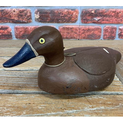 291 - Folk Art -Pair of antique primitive hand carved wooden blue bill duck decoys, drake and hen examples... 