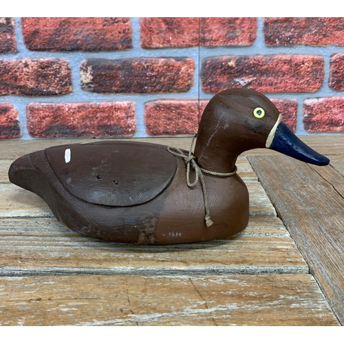 291 - Folk Art -Pair of antique primitive hand carved wooden blue bill duck decoys, drake and hen examples... 