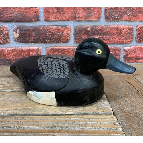 291 - Folk Art -Pair of antique primitive hand carved wooden blue bill duck decoys, drake and hen examples... 