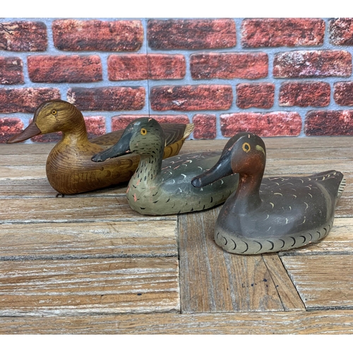 292 - Folk Art - Pair of antique primitive hand carved French wooden Green Wing teal duck decoys with addi... 