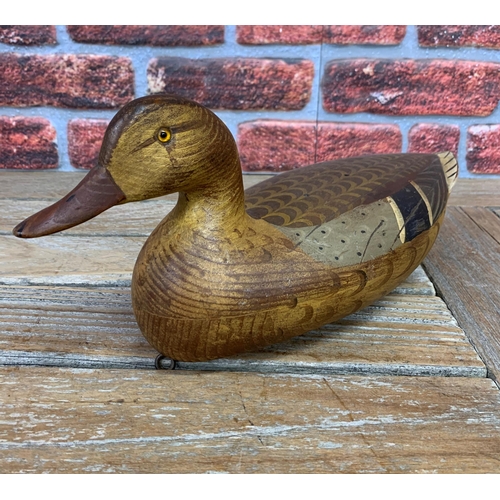 292 - Folk Art - Pair of antique primitive hand carved French wooden Green Wing teal duck decoys with addi... 