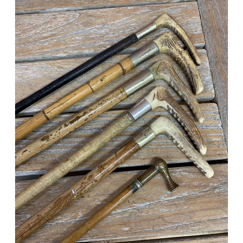 350 - Quantity of antique riding crops to include bone handled examples, largest L 75cm (6)