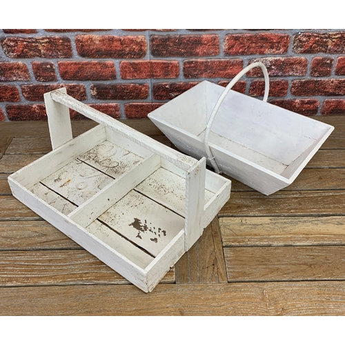 1283 - Two vintage white painted wooden trugs (2)