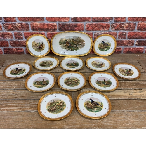 330 - Limoges hand painted game bird platter and plates with an impressive gold gilt scrolled floral borde... 