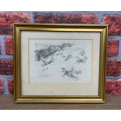 375 - Pair of Lionel Dalhousie Robertson Edwards hunting prints, Circa 1929 in gilt wooden frames, W35cm, ... 