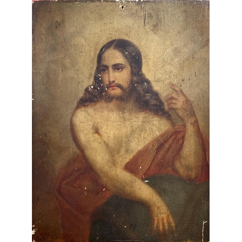 584 - 18th century oil on board portrait of Jesus Christ, 31.5cm x 24cm