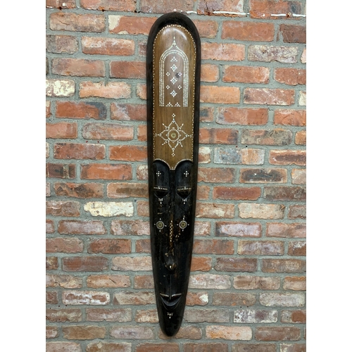 2113 - Large Tribal, Oceanic Lombok style Mask with Mother of Pearl inlay, H150cm x W26cm