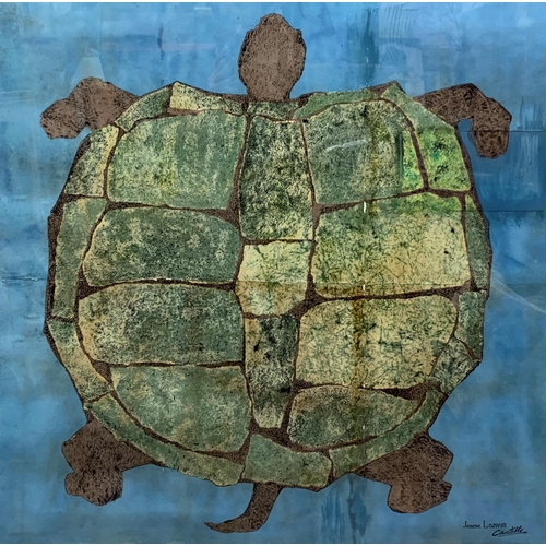 630 - Jeanne Lanvin (1867-1946) - Turtle silk scarf design for Castillo, watercolour, 80 x 80cm, framed