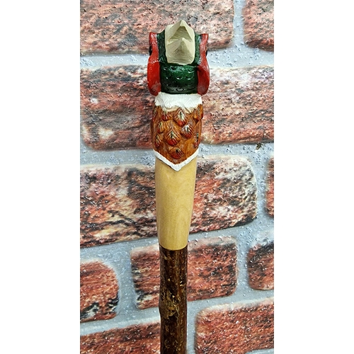 302 - Hand carved pheasants head walking stick, 140cm