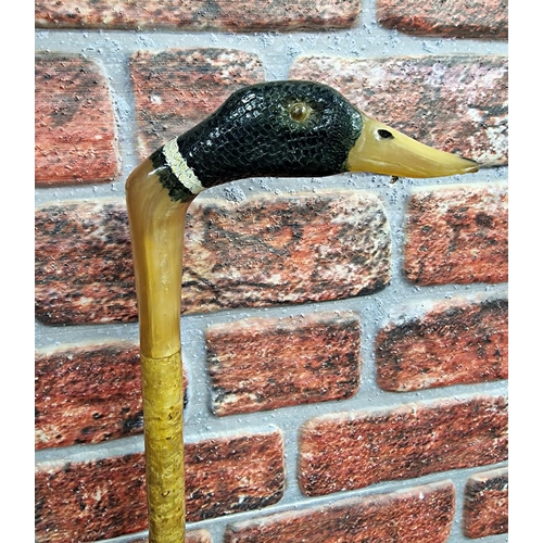 304 - Hand carved Mallard duck head walking stick, L 125cm