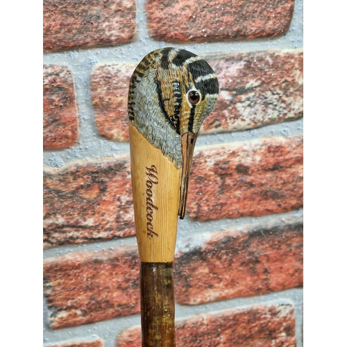 367 - Mark Richards Hand Carved Sportsmans Staff,  Walking Stick with Ashwood type shaft, the top carved i... 