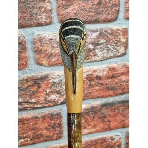 367 - Mark Richards Hand Carved Sportsmans Staff,  Walking Stick with Ashwood type shaft, the top carved i... 