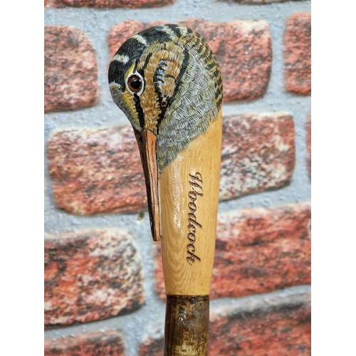 367 - Mark Richards Hand Carved Sportsmans Staff,  Walking Stick with Ashwood type shaft, the top carved i... 