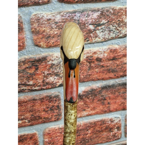 368 - Mark Richards Hand Carved Sportsmans Staff,  Walking Stick with Ashwood type shaft, the top carved i... 