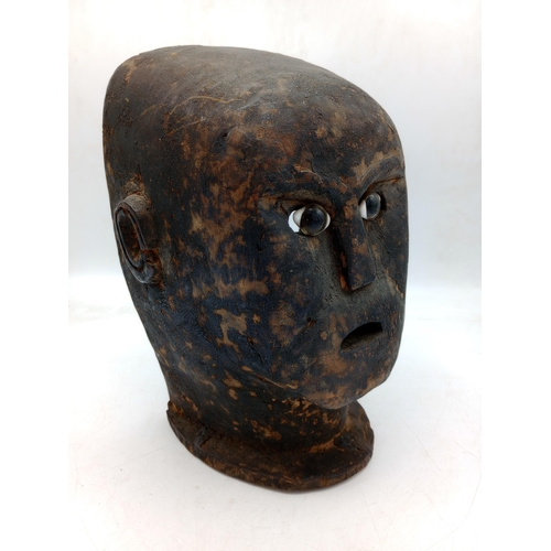 2158 - Vintage carved African maybe American mask with glass eyes H26cm W16cm