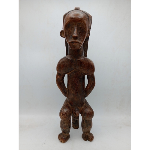 2121 - Vintage Fang Hand Carved Wooden Statue H50cm