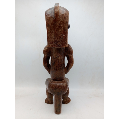 2121 - Vintage Fang Hand Carved Wooden Statue H50cm