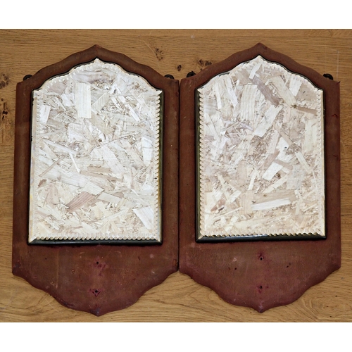 2439 - Pair of 19th century bevelled and red velvet wall mirror, H 45cm x W 26cm